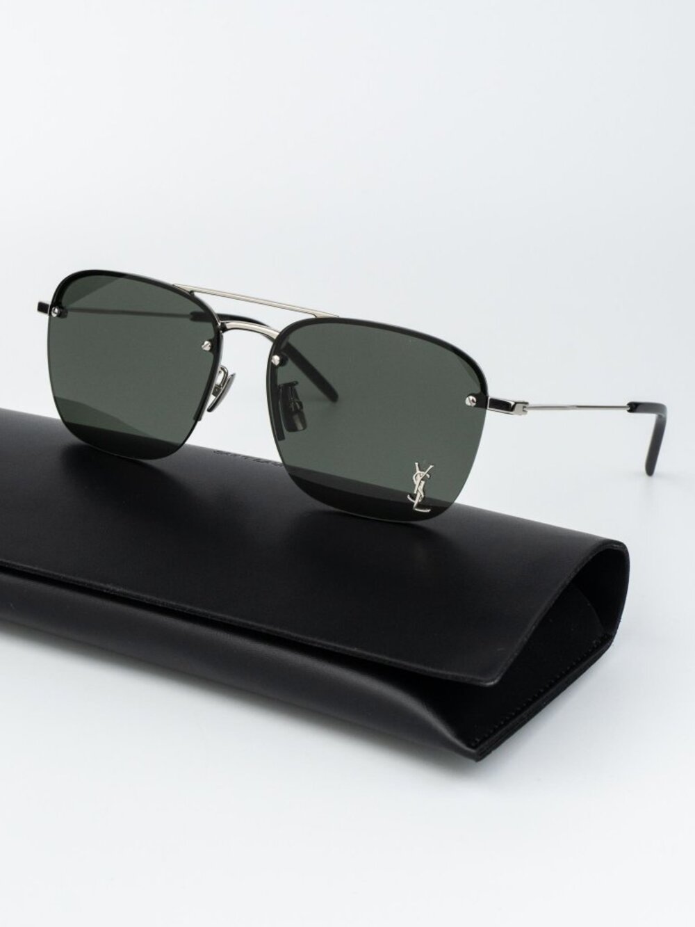 Saint Laurent Women Sunglasses Silver Grey Pilot SL309M 002 NEW AUTHENTIC